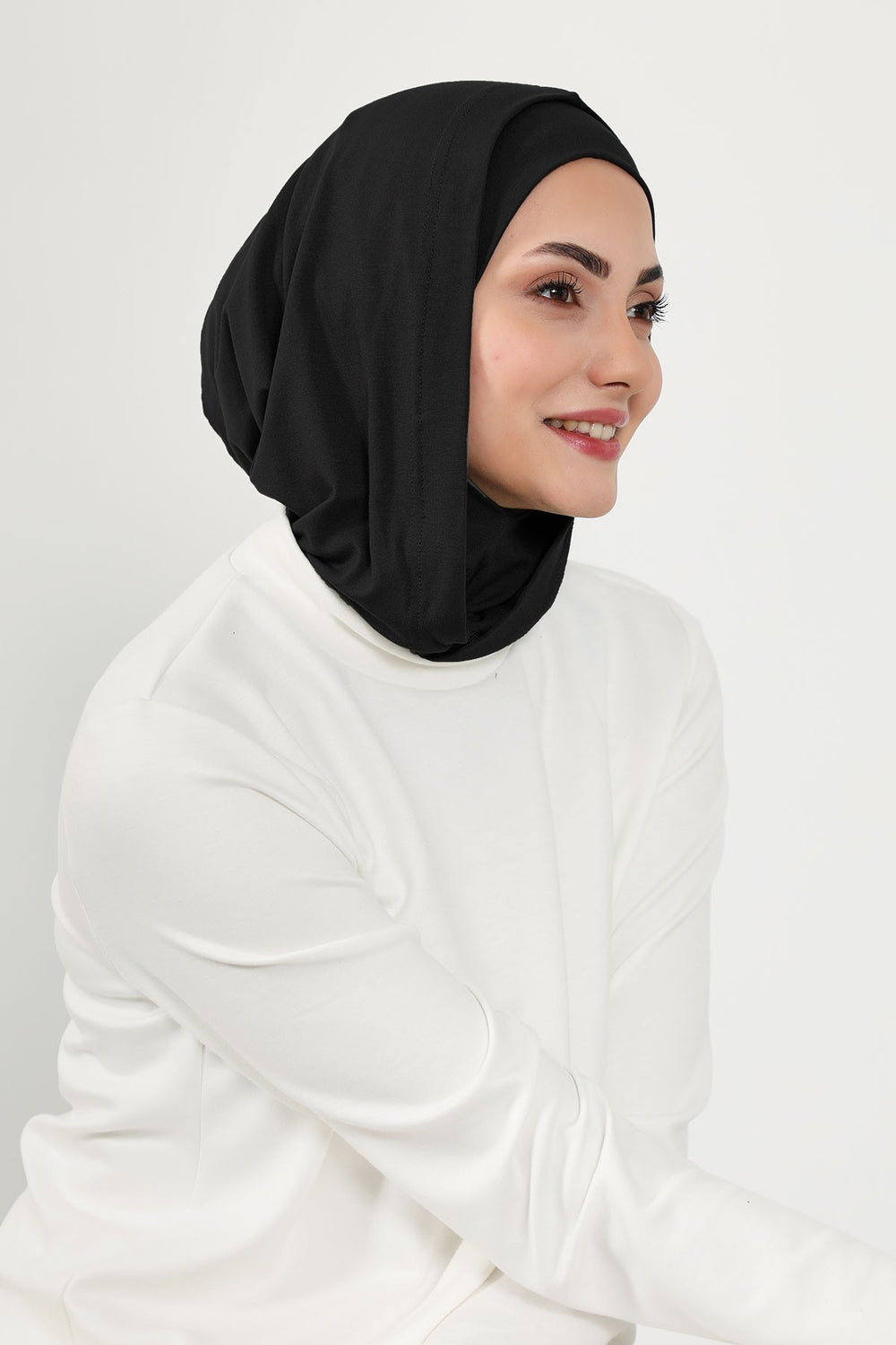 Full Coverage Instant Cotton Bonnet for Women, Ready-to-Wear Hijab Bonnet with Neck Coverage,B-89P Black
