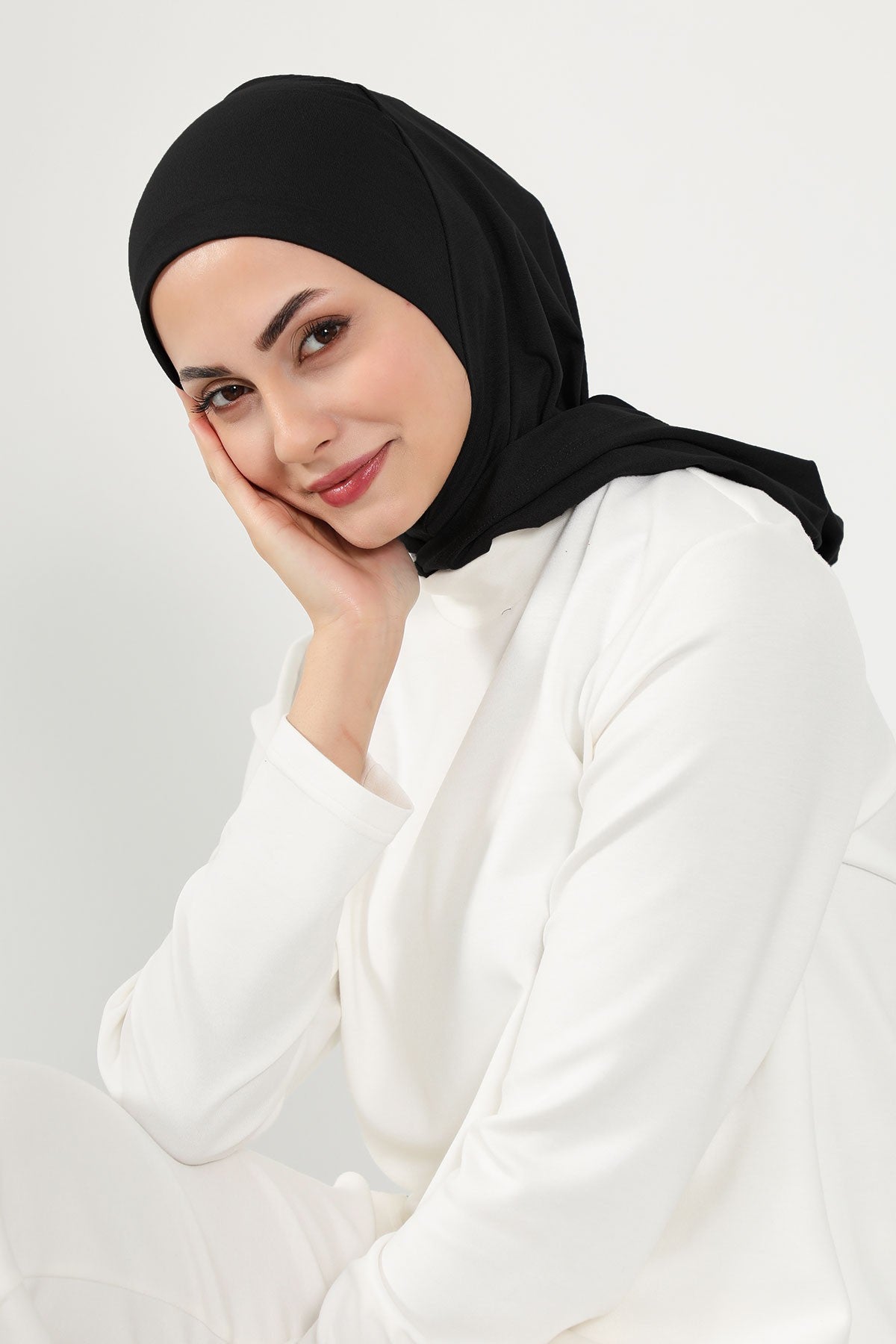 Full Coverage Instant Cotton Bonnet for Women, Ready-to-Wear Hijab Bonnet with Neck Coverage,B-89P Black