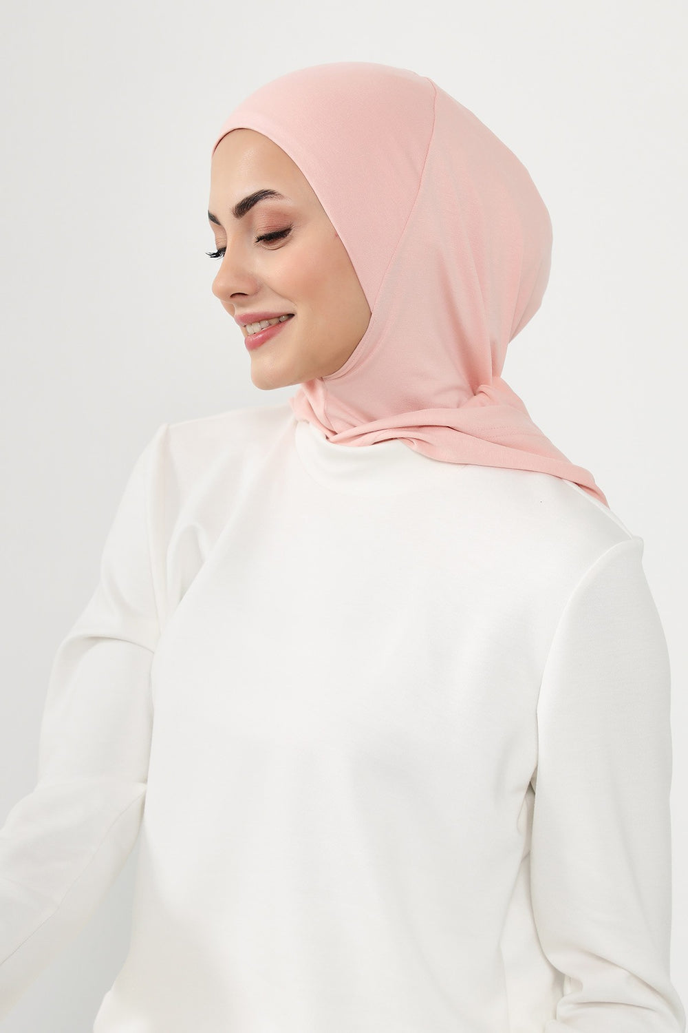 Full Coverage Instant Cotton Bonnet for Women, Ready-to-Wear Hijab Bonnet with Neck Coverage,B-89P Powder