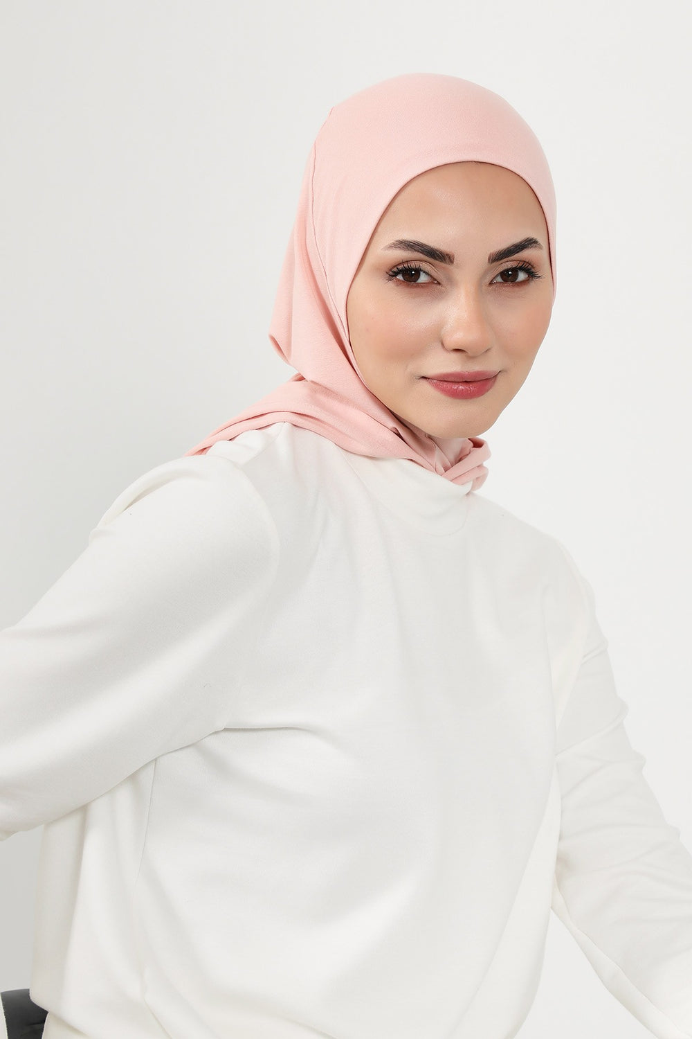 Full Coverage Instant Cotton Bonnet for Women, Ready-to-Wear Hijab Bonnet with Neck Coverage,B-89P Powder