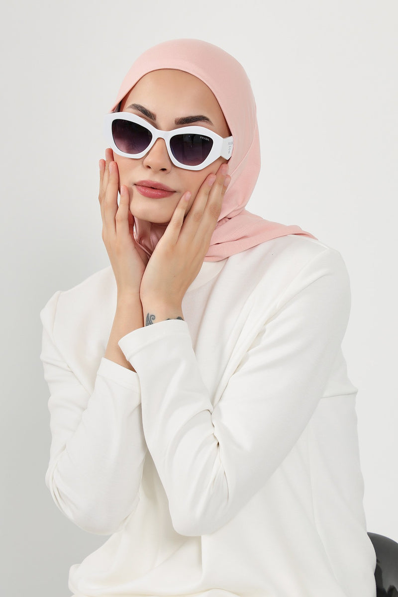 Full Coverage Instant Cotton Bonnet for Women, Ready-to-Wear Hijab Bonnet with Neck Coverage,B-89P Powder