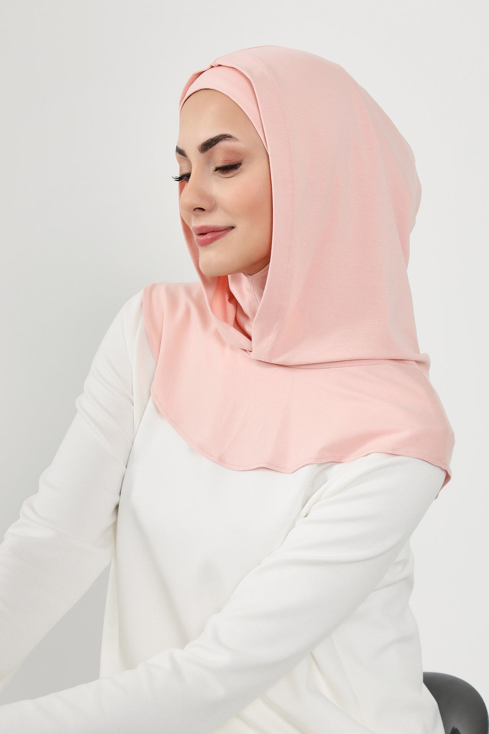 Full Coverage Instant Cotton Bonnet for Women, Ready-to-Wear Hijab Bonnet with Neck Coverage,B-89P Powder