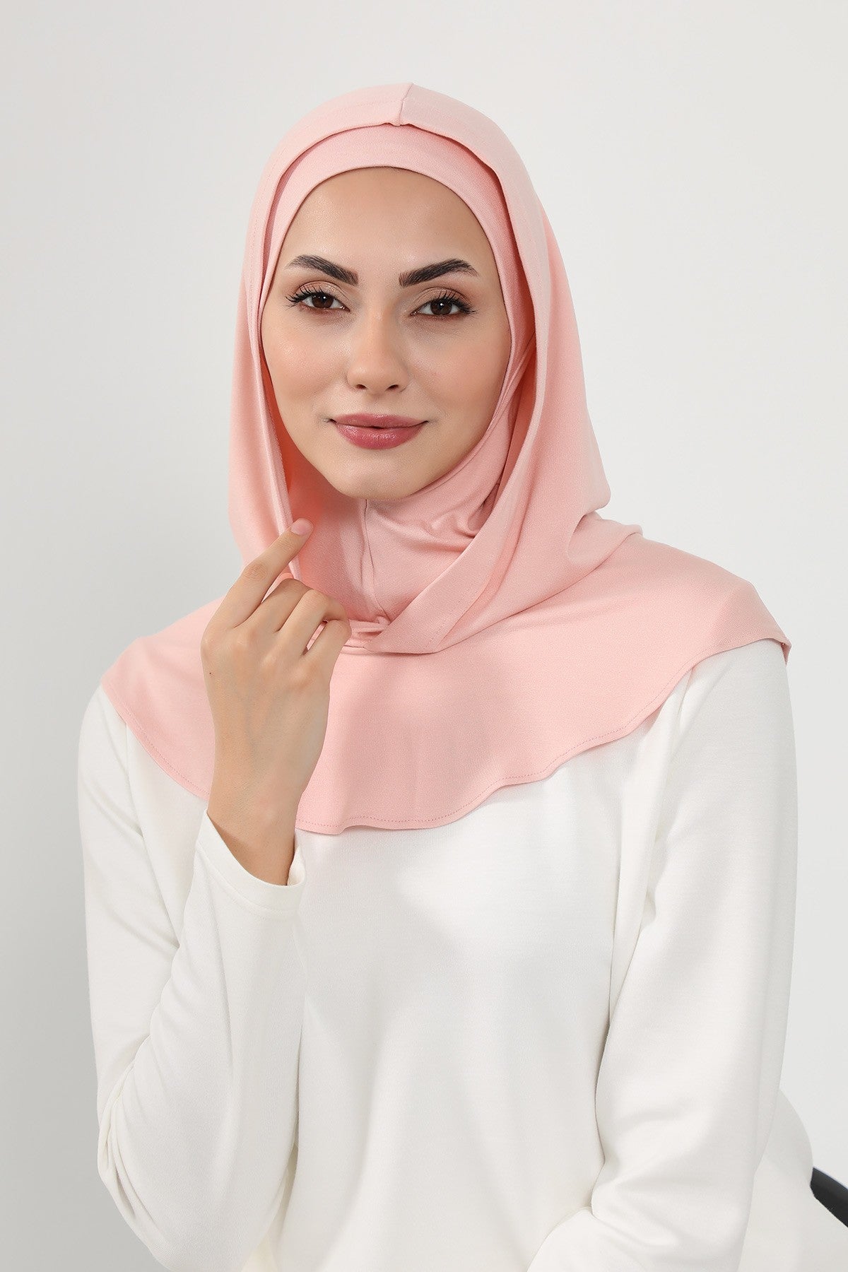 Full Coverage Instant Cotton Bonnet for Women, Ready-to-Wear Hijab Bonnet with Neck Coverage,B-89P Powder