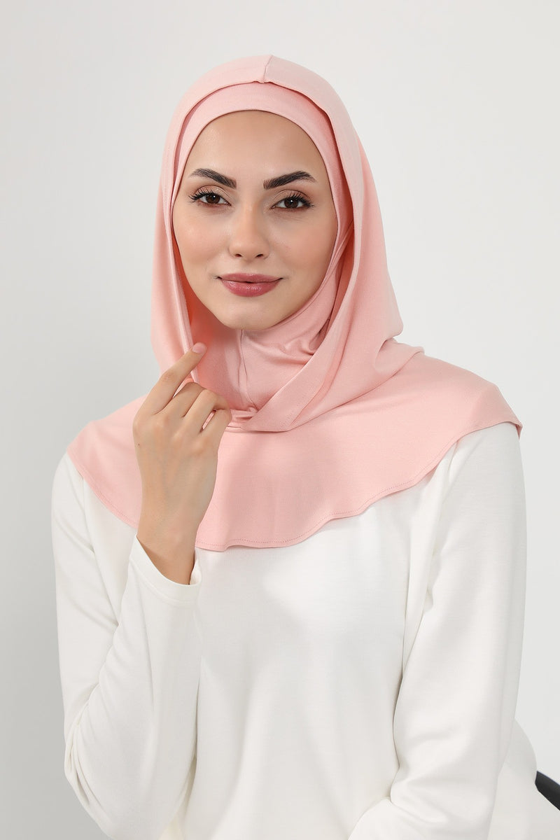 Full Coverage Instant Cotton Bonnet for Women, Ready-to-Wear Hijab Bonnet with Neck Coverage,B-89P Powder