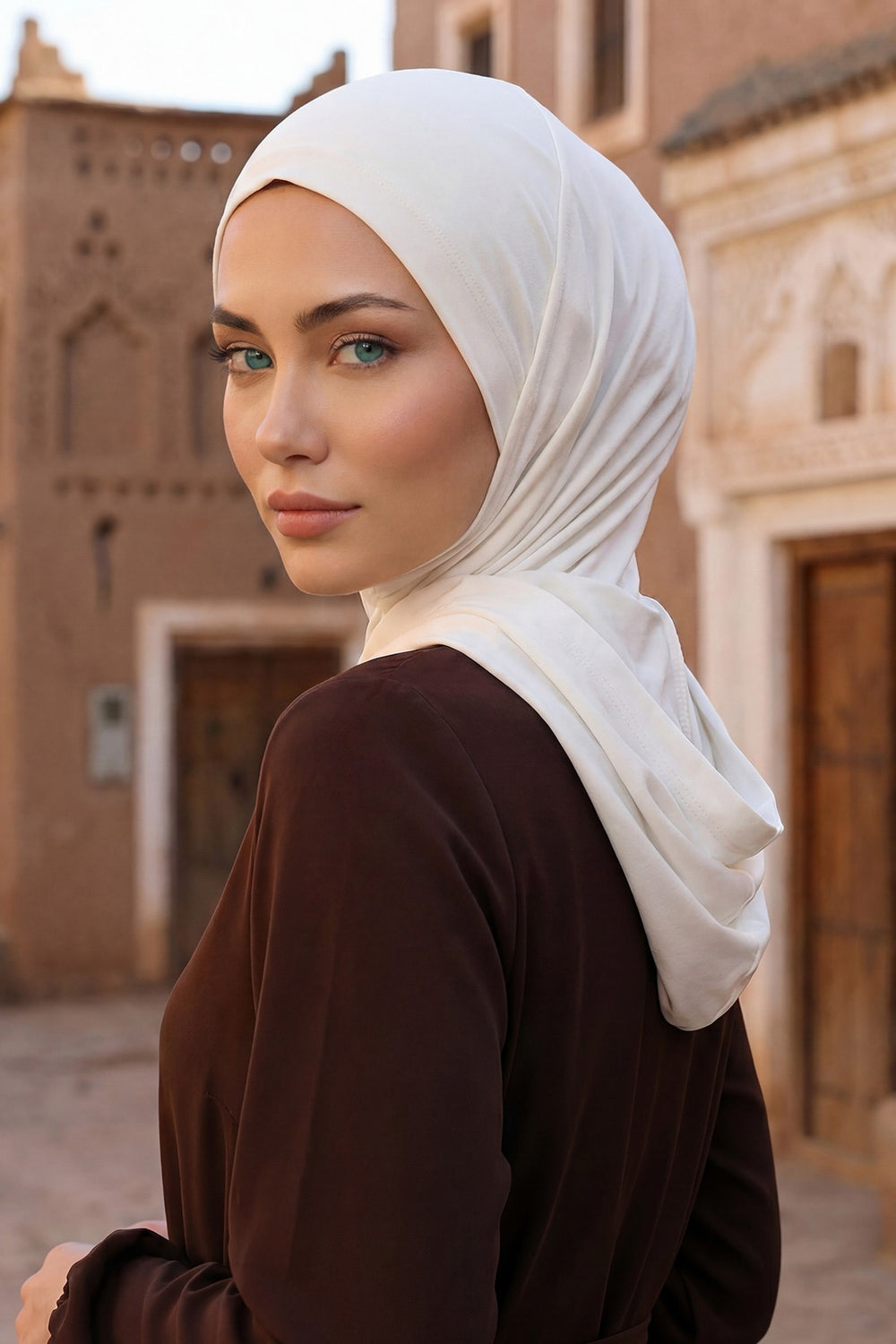 Full Coverage Instant Cotton Bonnet for Women, Ready-to-Wear Hijab Bonnet with Neck Coverage,B-89P Ivory