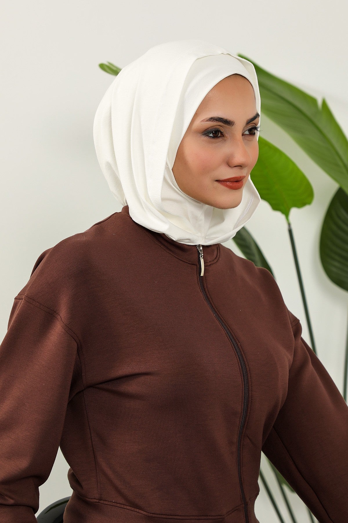 Full Coverage Instant Cotton Bonnet for Women, Ready-to-Wear Hijab Bonnet with Neck Coverage,B-89P Ivory