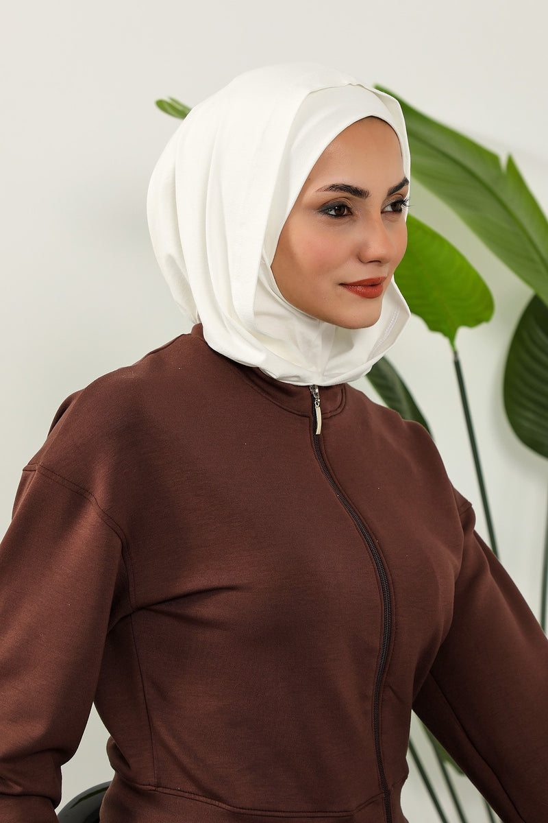 Full Coverage Instant Cotton Bonnet for Women, Ready-to-Wear Hijab Bonnet with Neck Coverage,B-89P Ivory