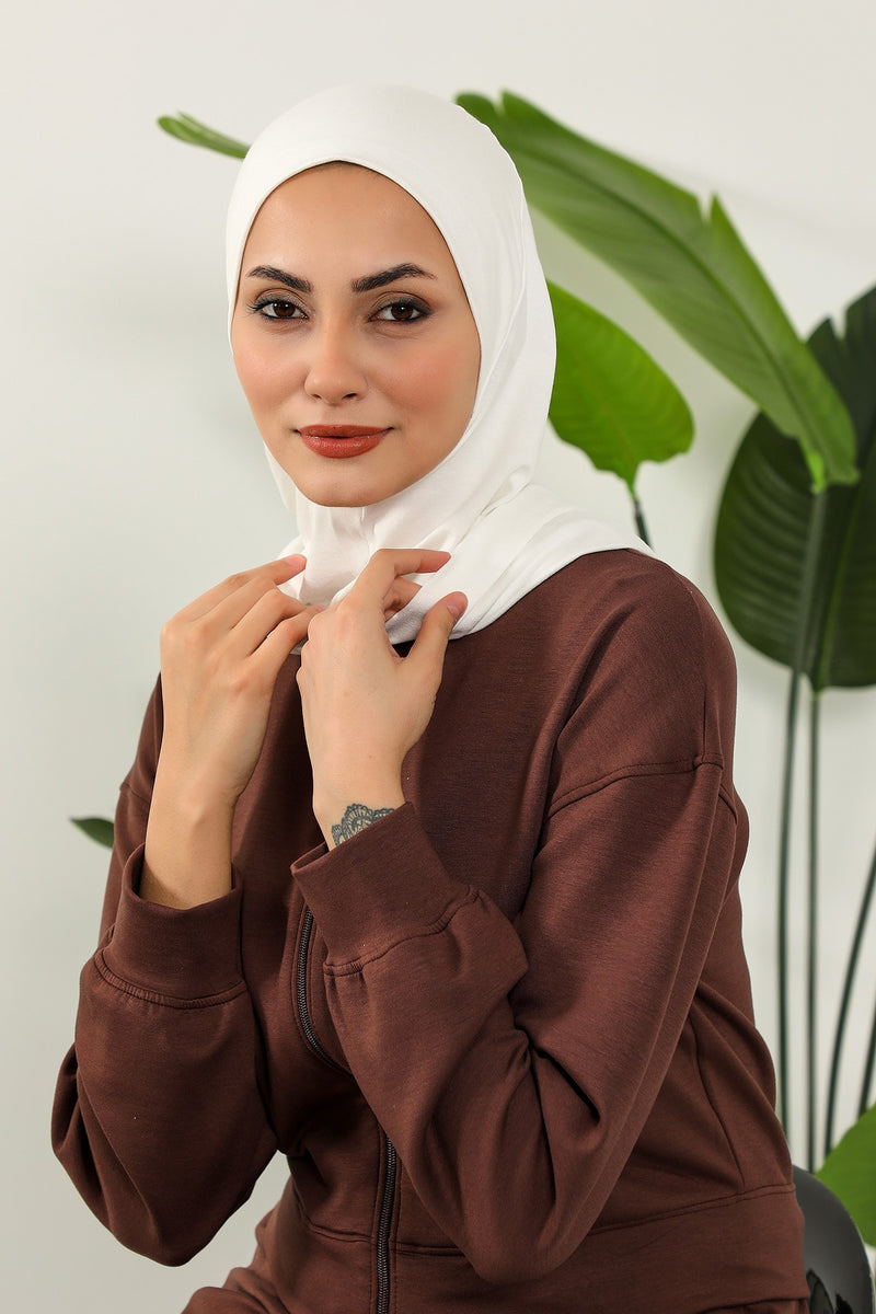 Full Coverage Instant Cotton Bonnet for Women, Ready-to-Wear Hijab Bonnet with Neck Coverage,B-89P Ivory