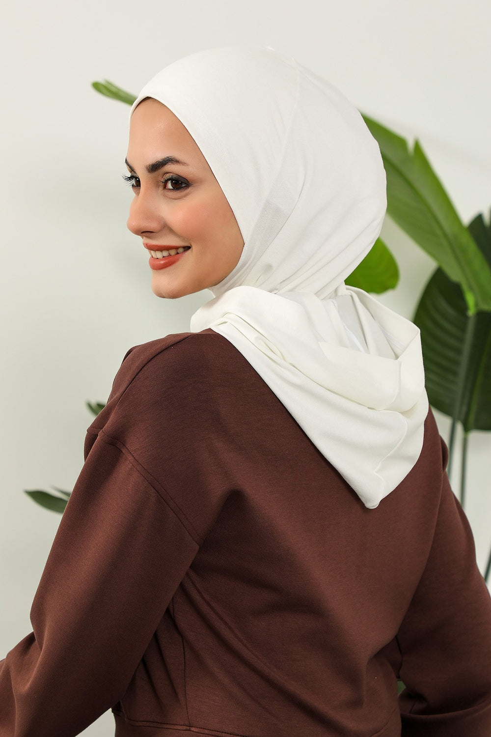 Full Coverage Instant Cotton Bonnet for Women, Ready-to-Wear Hijab Bonnet with Neck Coverage,B-89P Ivory