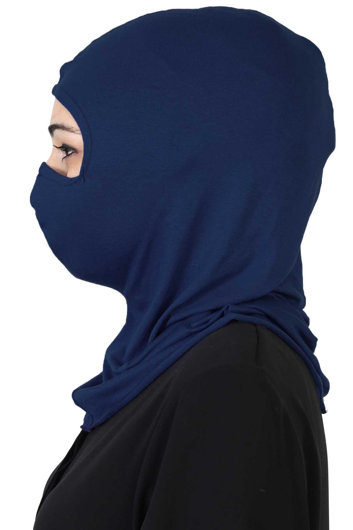 Full-Coverage Instant Turban Face Mask, Easy to Wear Inner Bonnet Ninja Cap, Balaclava Wind-Resistant Face Mask Muslim Head Cover Gift,TB-2 Navy Blue
