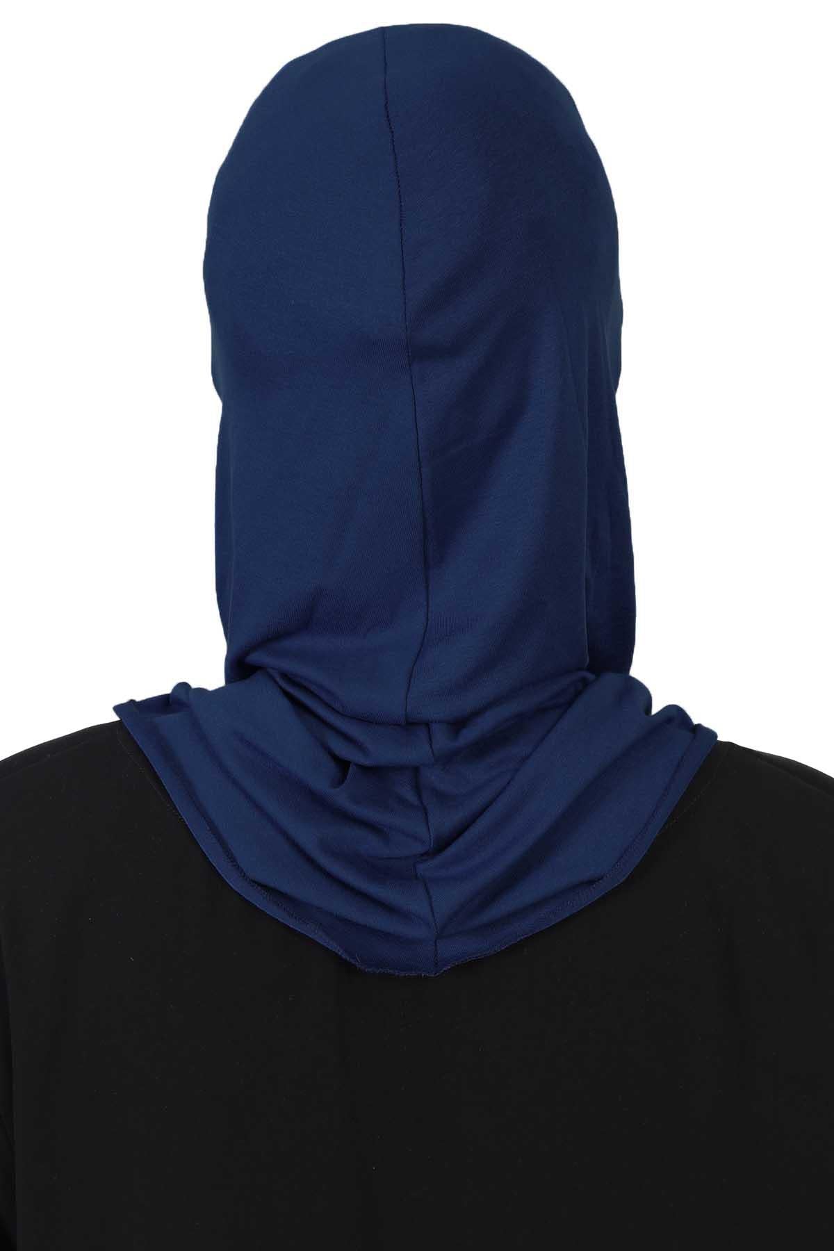 Full-Coverage Instant Turban Face Mask, Easy to Wear Inner Bonnet Ninja Cap, Balaclava Wind-Resistant Face Mask Muslim Head Cover Gift,TB-2 Navy Blue