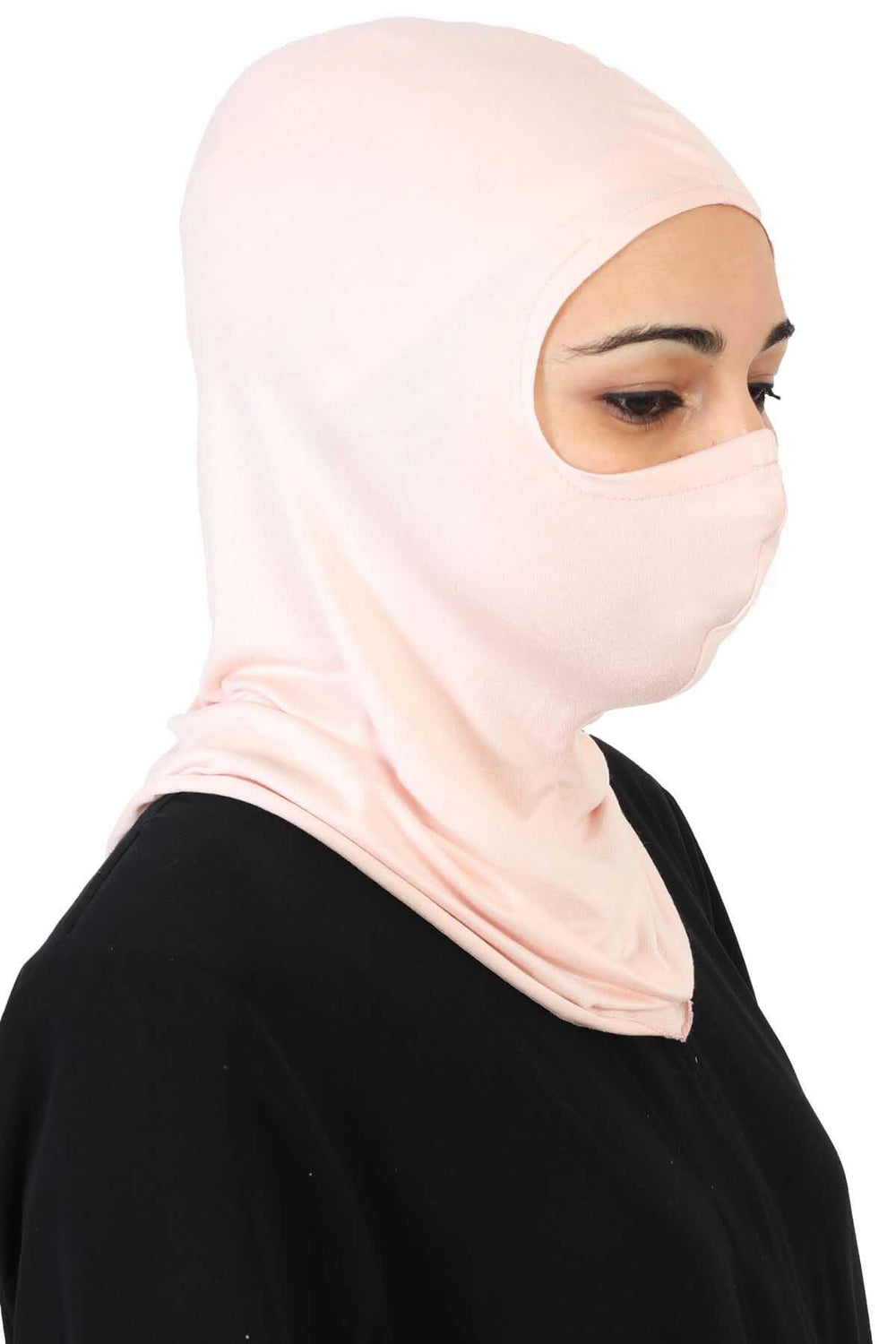 Full-Coverage Instant Turban Face Mask, Easy to Wear Inner Bonnet Ninja Cap, Balaclava Wind-Resistant Face Mask Muslim Head Cover Gift,TB-2 Powder