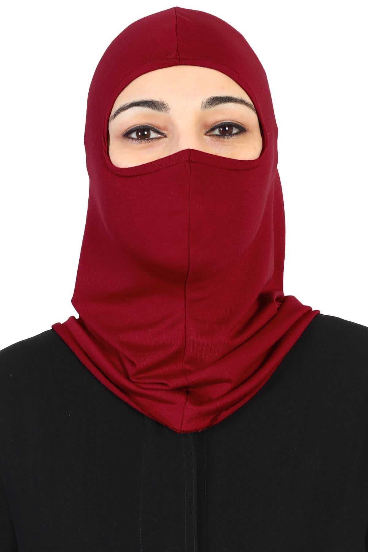 Full-Coverage Instant Turban Face Mask, Easy to Wear Inner Bonnet Ninja Cap, Balaclava Wind-Resistant Face Mask Muslim Head Cover Gift,TB-2 Maroon