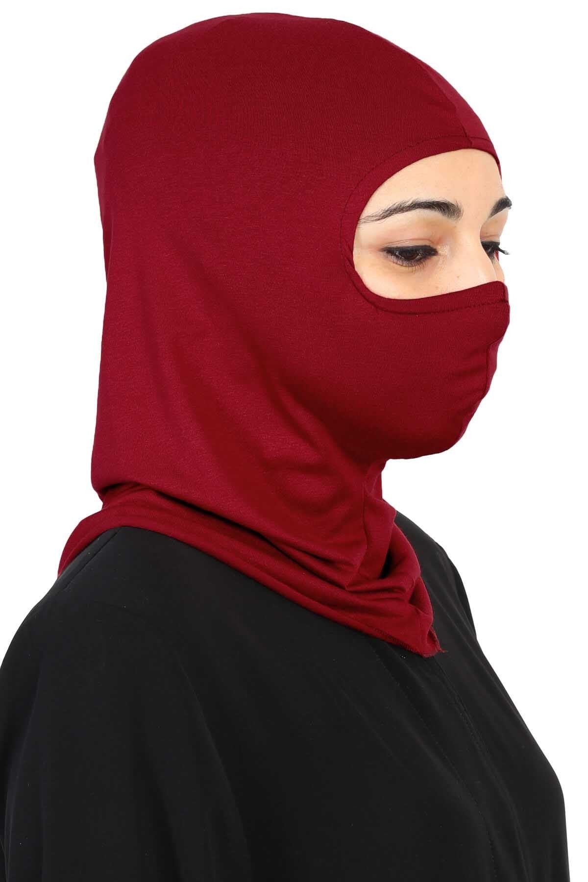 Full-Coverage Instant Turban Face Mask, Easy to Wear Inner Bonnet Ninja Cap, Balaclava Wind-Resistant Face Mask Muslim Head Cover Gift,TB-2 Maroon