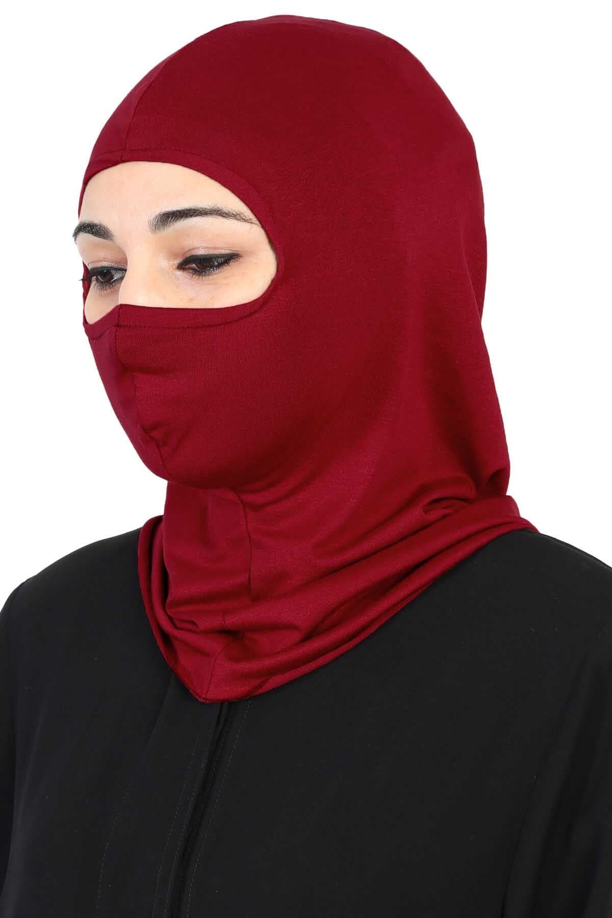 Full-Coverage Instant Turban Face Mask, Easy to Wear Inner Bonnet Ninja Cap, Balaclava Wind-Resistant Face Mask Muslim Head Cover Gift,TB-2 Maroon