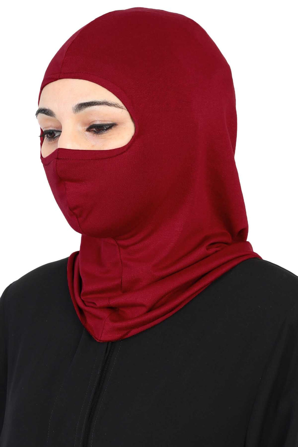 Full-Coverage Instant Turban Face Mask, Easy to Wear Inner Bonnet Ninja Cap, Balaclava Wind-Resistant Face Mask Muslim Head Cover Gift,TB-2 Maroon