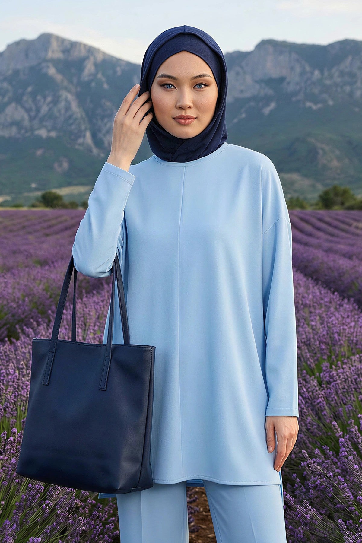 Full Coverage Instant Women Bonnet, All Season Ready-to-Wear Hijab Bonnet with Neck Coverage,B-89O Navy Blue