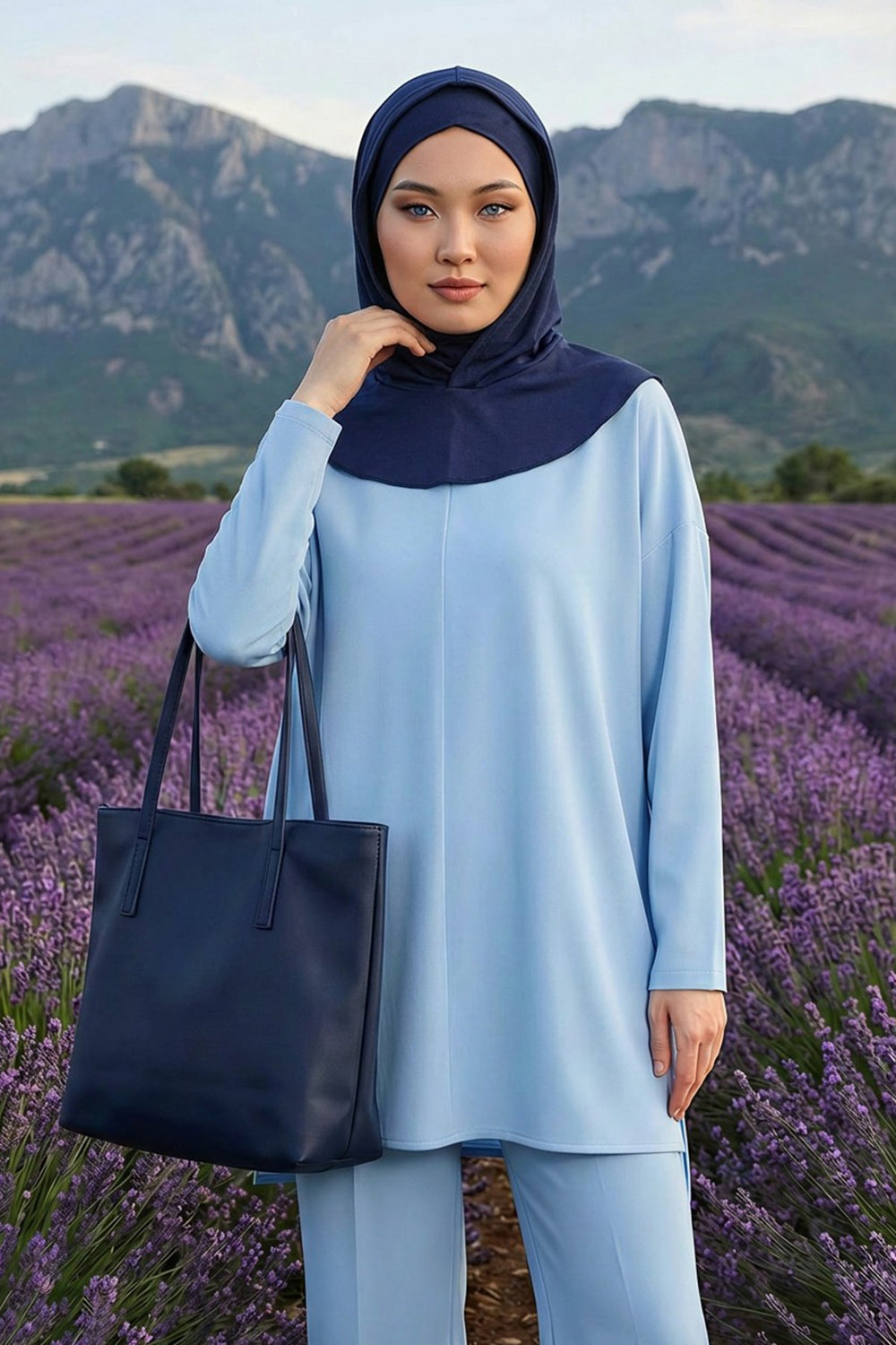 Full Coverage Instant Women Bonnet, All Season Ready-to-Wear Hijab Bonnet with Neck Coverage,B-89O Navy Blue