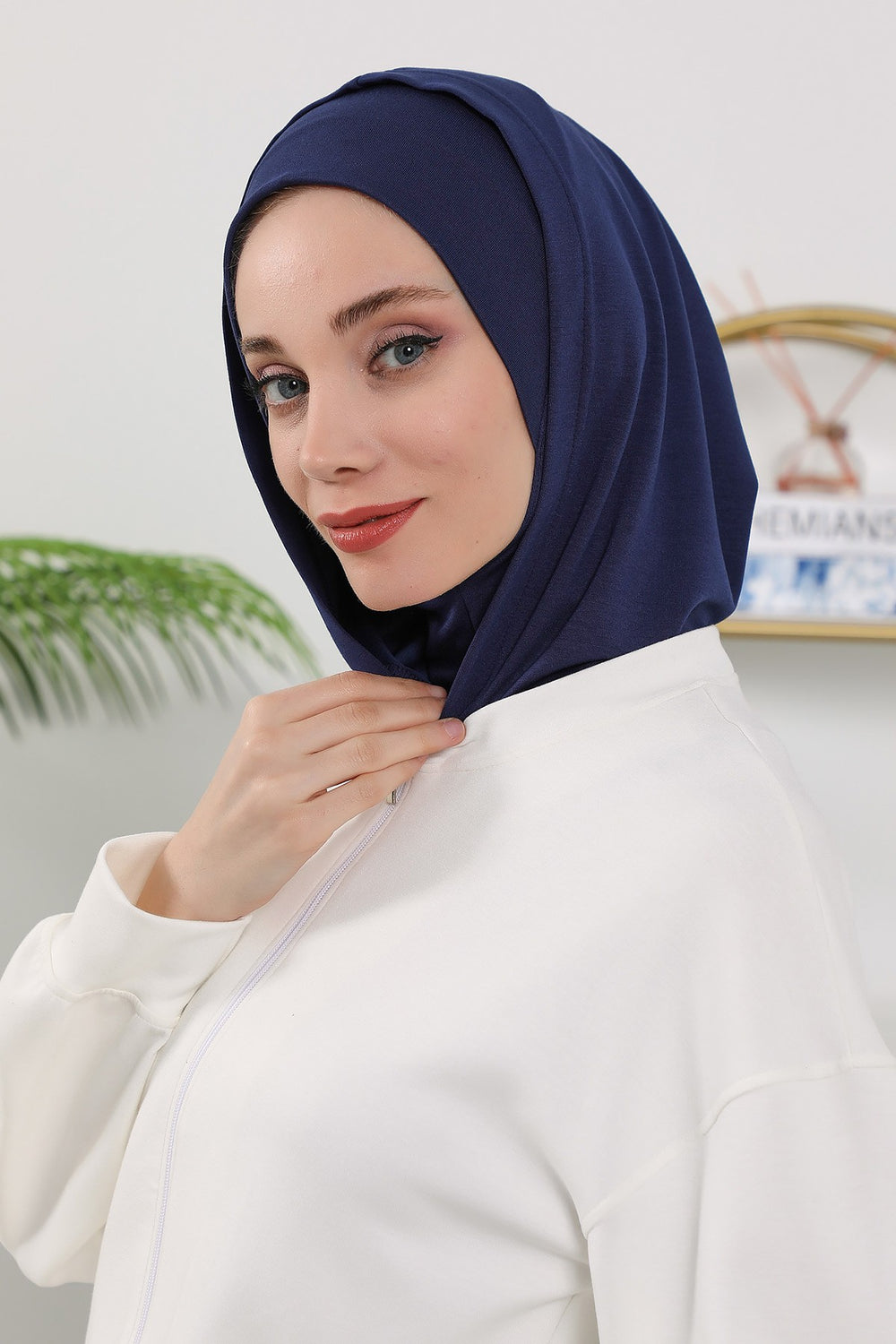 Full Coverage Instant Women Bonnet, All Season Ready-to-Wear Hijab Bonnet with Neck Coverage,B-89O Navy Blue