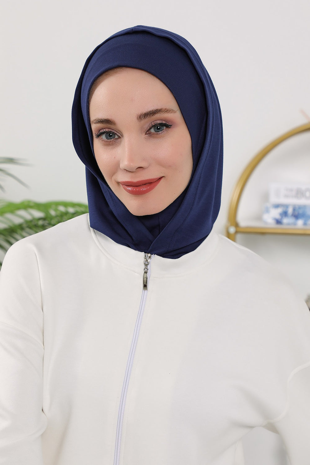 Full Coverage Instant Women Bonnet, All Season Ready-to-Wear Hijab Bonnet with Neck Coverage,B-89O Navy Blue