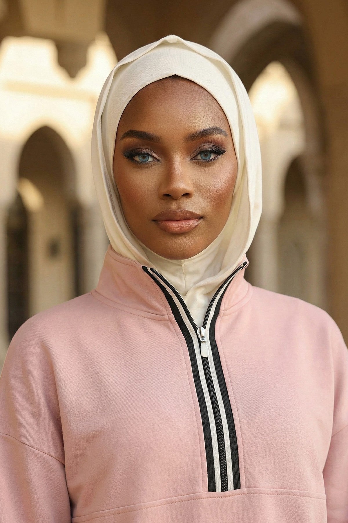 Full Coverage Instant Women Bonnet, All Season Ready-to-Wear Hijab Bonnet with Neck Coverage,B-89O Ecru