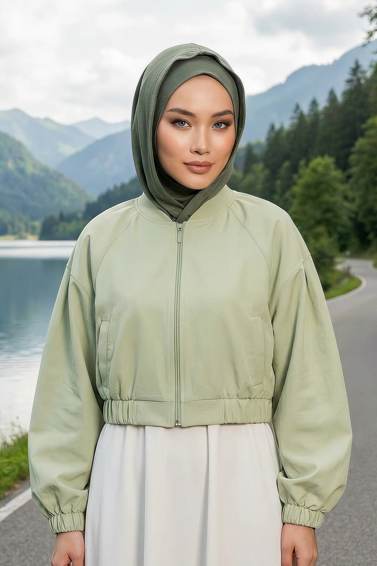 Full Coverage Instant Women Bonnet, All Season Ready-to-Wear Hijab Bonnet with Neck Coverage,B-89O Army Green