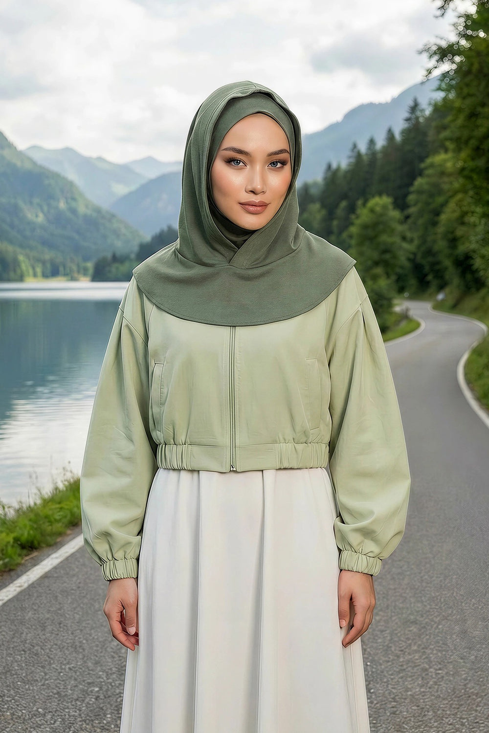 Full Coverage Instant Women Bonnet, All Season Ready-to-Wear Hijab Bonnet with Neck Coverage,B-89O Army Green