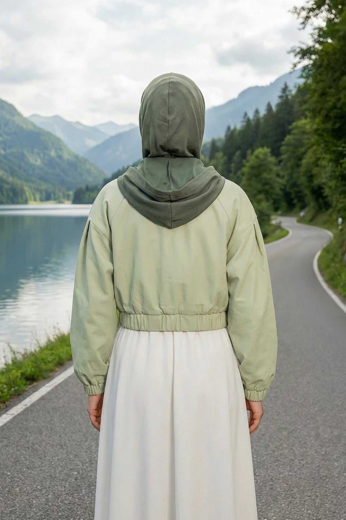 Full Coverage Instant Women Bonnet, All Season Ready-to-Wear Hijab Bonnet with Neck Coverage,B-89O Army Green