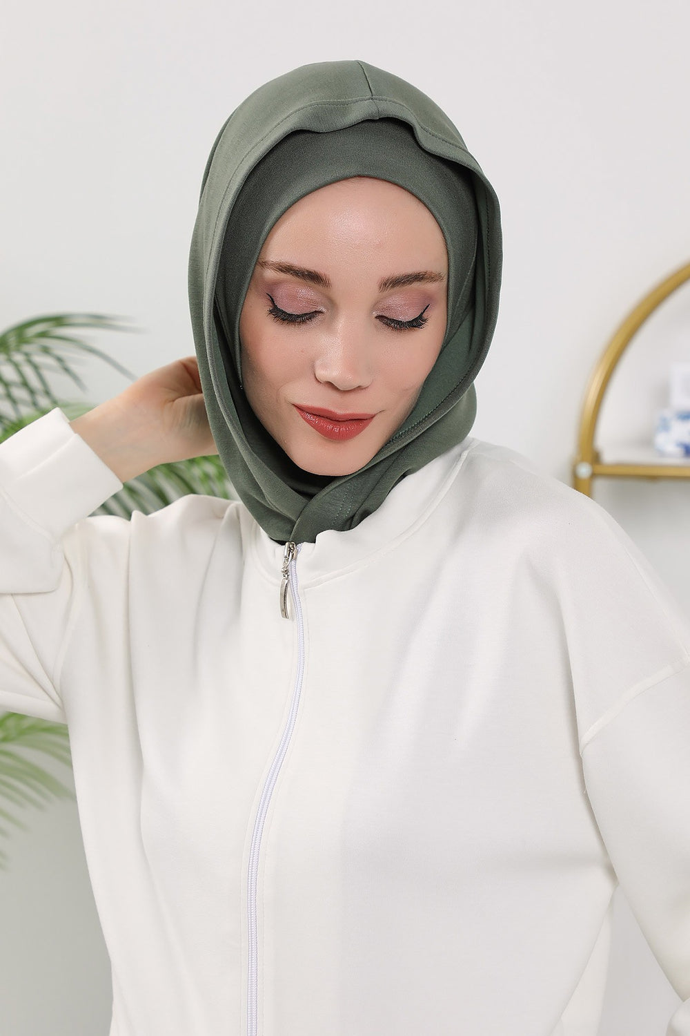 Full Coverage Instant Women Bonnet, All Season Ready-to-Wear Hijab Bonnet with Neck Coverage,B-89O Army Green