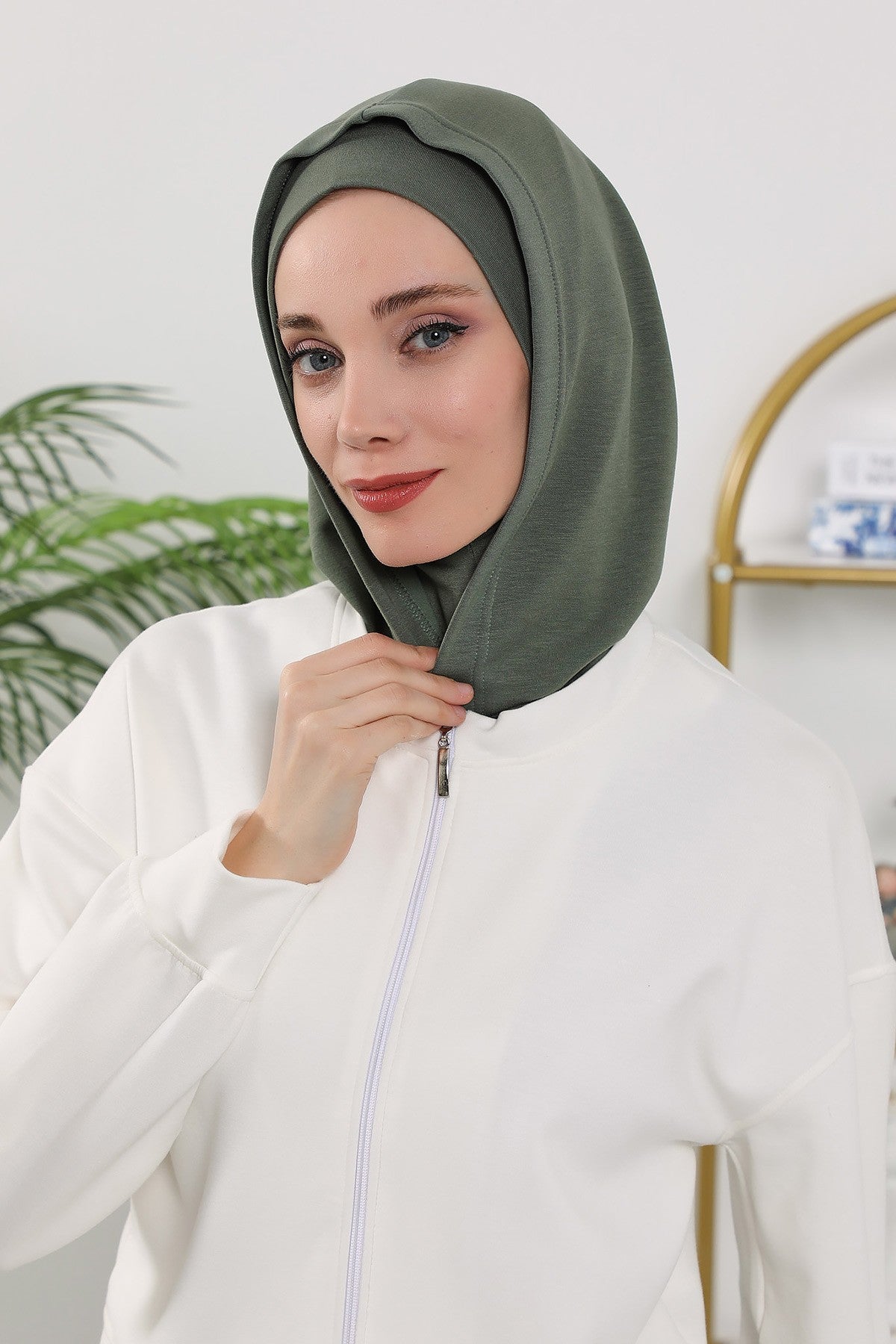 Full Coverage Instant Women Bonnet, All Season Ready-to-Wear Hijab Bonnet with Neck Coverage,B-89O Army Green