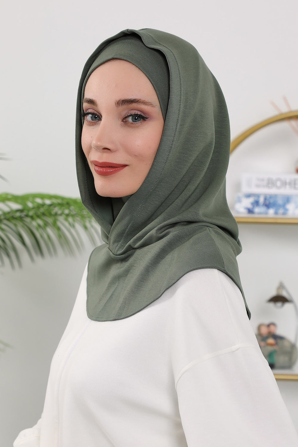 Full Coverage Instant Women Bonnet, All Season Ready-to-Wear Hijab Bonnet with Neck Coverage,B-89O Army Green