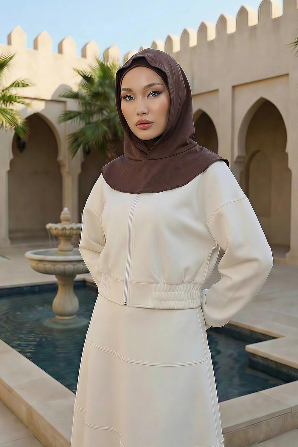 Full Coverage Instant Women Bonnet, All Season Ready-to-Wear Hijab Bonnet with Neck Coverage,B-89O Brown