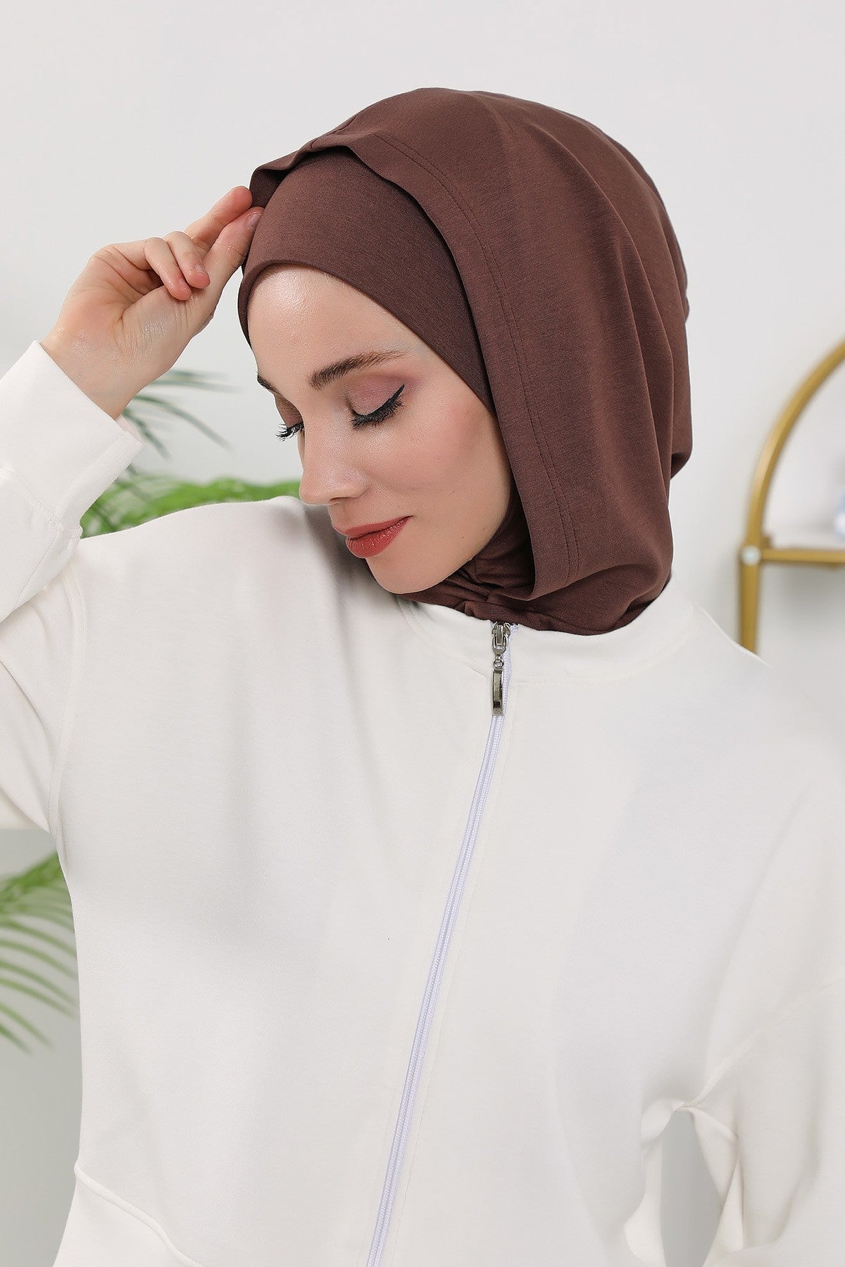 Full Coverage Instant Women Bonnet, All Season Ready-to-Wear Hijab Bonnet with Neck Coverage,B-89O Brown