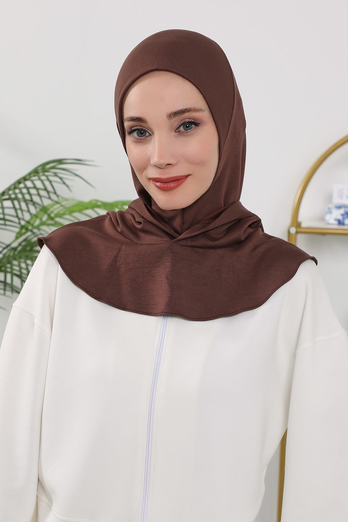 Full Coverage Instant Women Bonnet, All Season Ready-to-Wear Hijab Bonnet with Neck Coverage,B-89O Brown