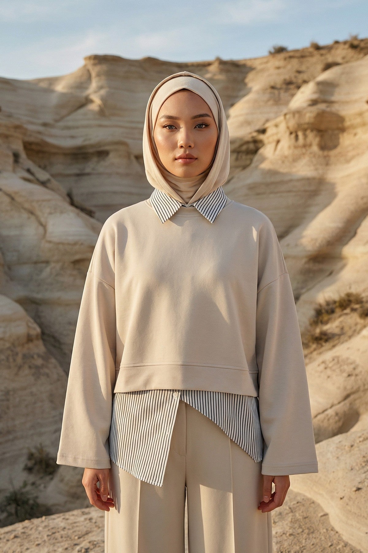 Full Coverage Instant Women Bonnet, All Season Ready-to-Wear Hijab Bonnet with Neck Coverage,B-89O Beige
