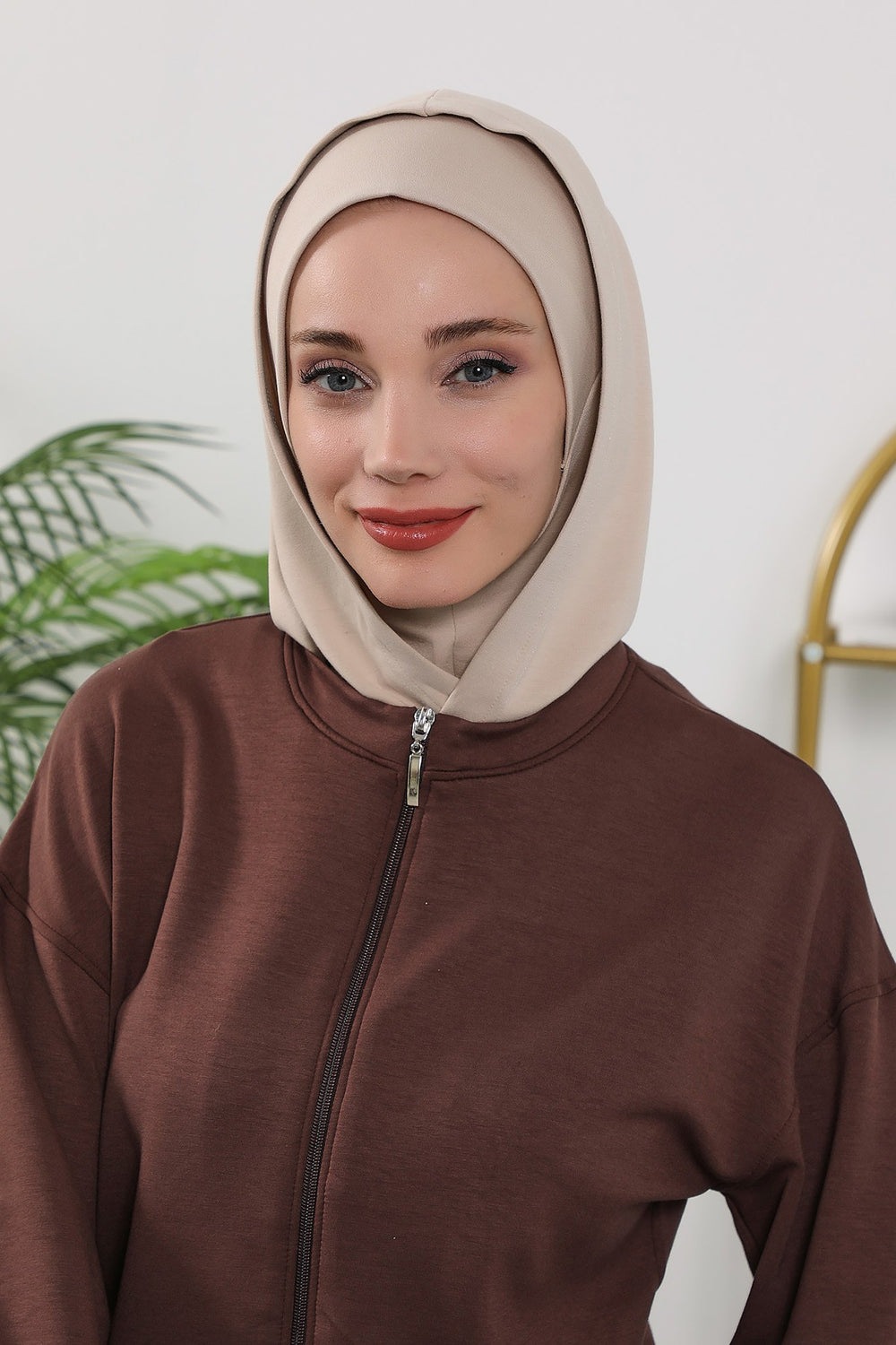 Full Coverage Instant Women Bonnet, All Season Ready-to-Wear Hijab Bonnet with Neck Coverage,B-89O Beige