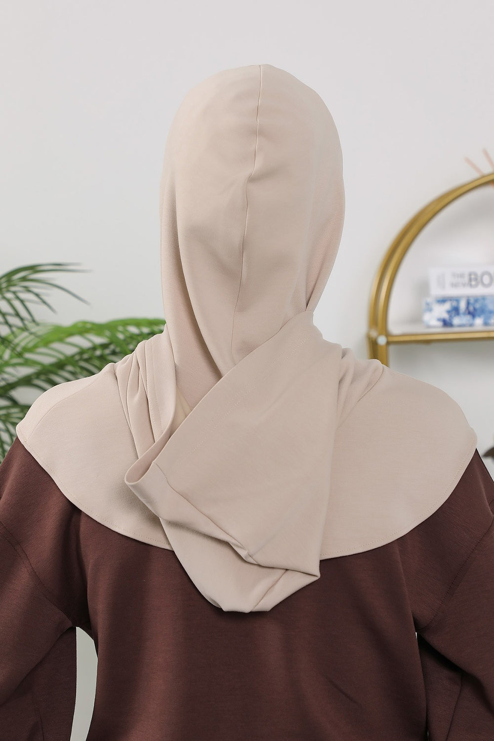 Full Coverage Instant Women Bonnet, All Season Ready-to-Wear Hijab Bonnet with Neck Coverage,B-89O Beige