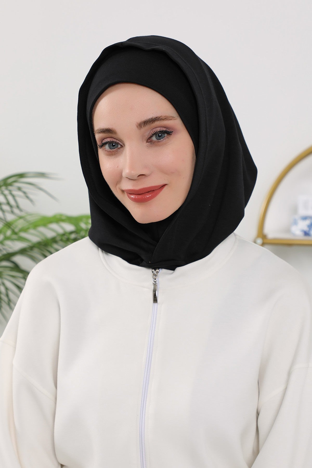 Full Coverage Instant Women Bonnet, All Season Ready-to-Wear Hijab Bonnet with Neck Coverage,B-89O Black