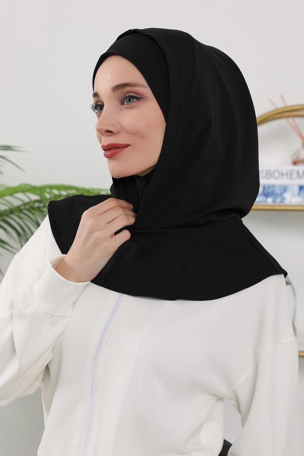 Full Coverage Instant Women Bonnet, All Season Ready-to-Wear Hijab Bonnet with Neck Coverage,B-89O Black