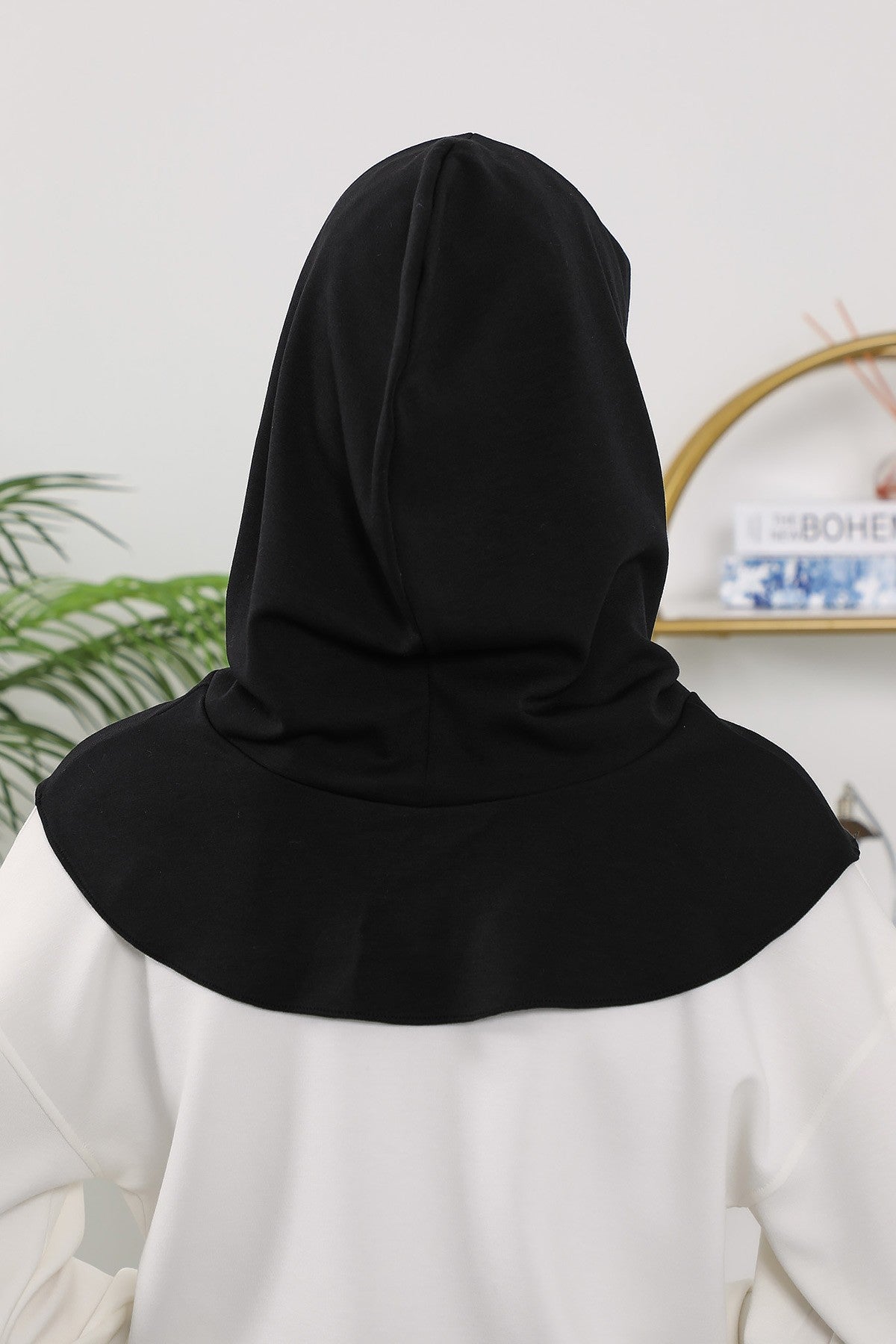 Full Coverage Instant Women Bonnet, All Season Ready-to-Wear Hijab Bonnet with Neck Coverage,B-89O Black