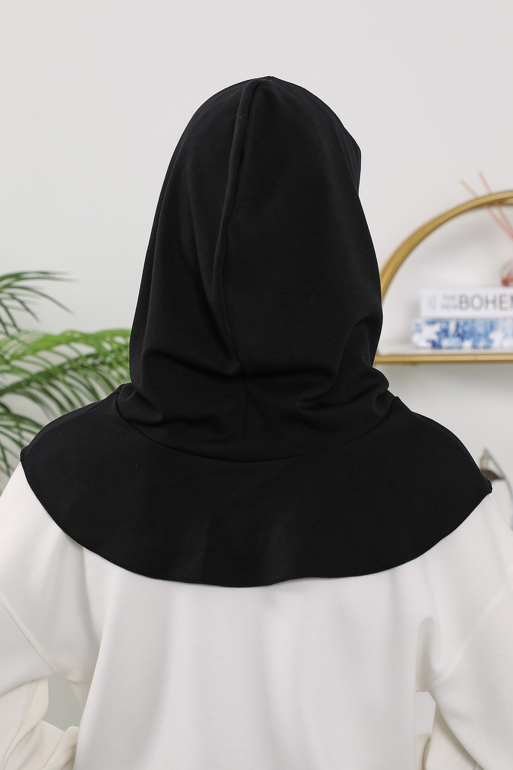 Full Coverage Instant Women Bonnet, All Season Ready-to-Wear Hijab Bonnet with Neck Coverage,B-89O Black