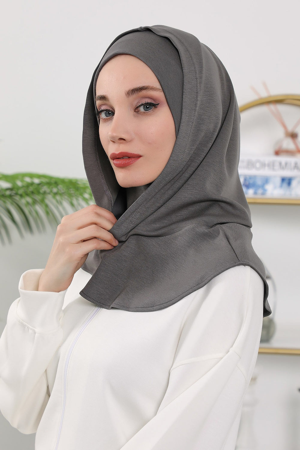 Full Coverage Instant Women Bonnet, All Season Ready-to-Wear Hijab Bonnet with Neck Coverage,B-89O Anthracite