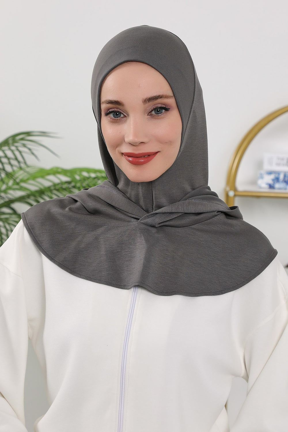 Full Coverage Instant Women Bonnet, All Season Ready-to-Wear Hijab Bonnet with Neck Coverage,B-89O Anthracite