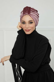 Glamour Knot Velvet Pre-Tied Turban, Super Soft Handmade Instant Turban Head Cover for Women, Velvet Winter Hat, Comfy Chemo Headwear,B-68K Dusty Rose