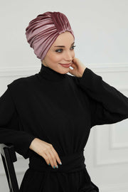 Glamour Knot Velvet Pre-Tied Turban, Super Soft Handmade Instant Turban Head Cover for Women, Velvet Winter Hat, Comfy Chemo Headwear,B-68K Dusty Rose
