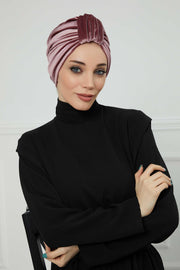 Glamour Knot Velvet Pre-Tied Turban, Super Soft Handmade Instant Turban Head Cover for Women, Velvet Winter Hat, Comfy Chemo Headwear,B-68K Dusty Rose