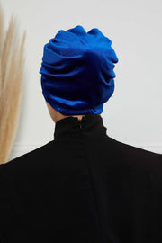Glamour Knot Velvet Pre-Tied Turban, Super Soft Handmade Instant Turban Head Cover for Women, Velvet Winter Hat, Comfy Chemo Headwear,B-68K Sax Blue