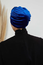 Glamour Knot Velvet Pre-Tied Turban, Super Soft Handmade Instant Turban Head Cover for Women, Velvet Winter Hat, Comfy Chemo Headwear,B-68K Sax Blue