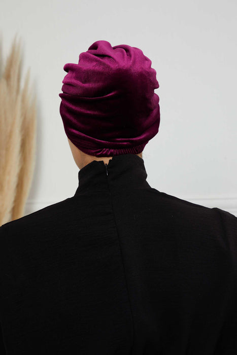 Glamour Knot Velvet Pre-Tied Turban, Super Soft Handmade Instant Turban Head Cover for Women, Velvet Winter Hat, Comfy Chemo Headwear,B-68K