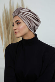 Glamour Knot Velvet Pre-Tied Turban, Super Soft Handmade Instant Turban Head Cover for Women, Velvet Winter Hat, Comfy Chemo Headwear,B-68K Mink